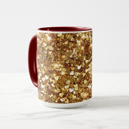 Gold Glitzy Glam Sparkle Herz Tasse (Vorderseite Links)