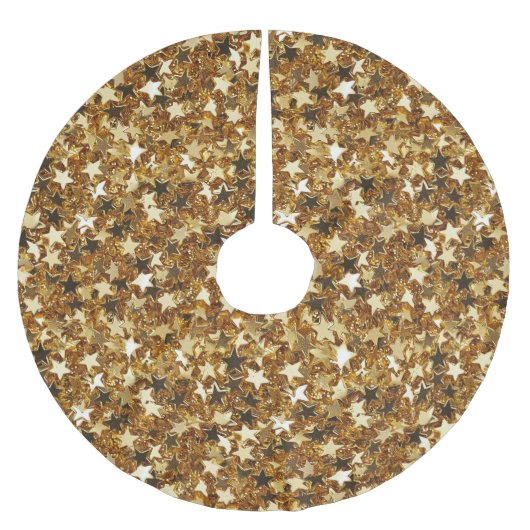 Gold Glitzy Glam Sparkle Stars Polyester Weihnachtsbaumdecke (Vorderseite)