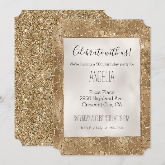 Gold Glitzy Glitzer Giraffe Print Einladung (Vorne/Hinten)