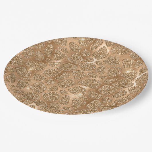 Gold Glitzy Glitzer Giraffe Print Pappteller (Schrägansicht)