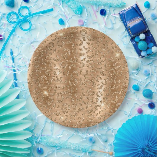 Gold Glitzy Glitzer Leopard Print Pappteller (Party)