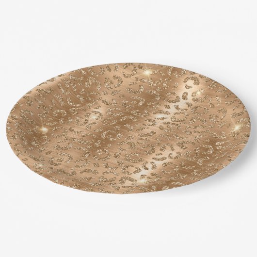 Gold Glitzy Glitzer Leopard Print Pappteller (Schrägansicht)