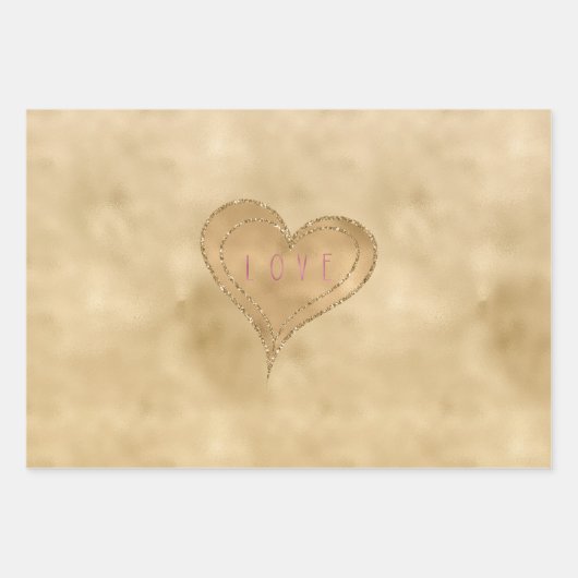 Gold Glitzy Glitzer Liebe Herz Geschenkpapier Set (Vorderseite)