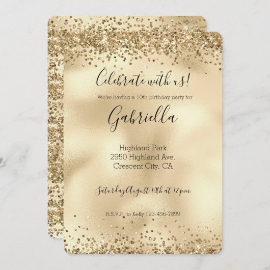 Gold Glitzy Glitzer Sparkle Confetti Einladung (Vorne/Hinten)