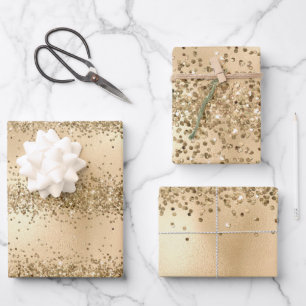Gold Glitzy Glitzer Sparkle Confetti Geschenkpapier Set