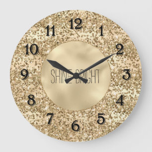 Gold Glitzy Glitzer Sparkle Confetti Shine Große Wanduhr