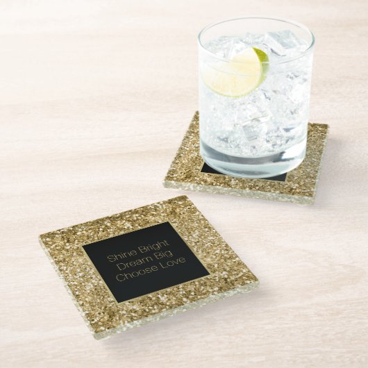 Gold Glitzy Glitzer Sparkle Glasuntersetzer (Schrägansicht)