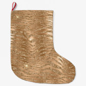Gold Glitzy Glitzer Sparkle Zebra Print Großer Weihnachtsstrumpf (Vorderseite)