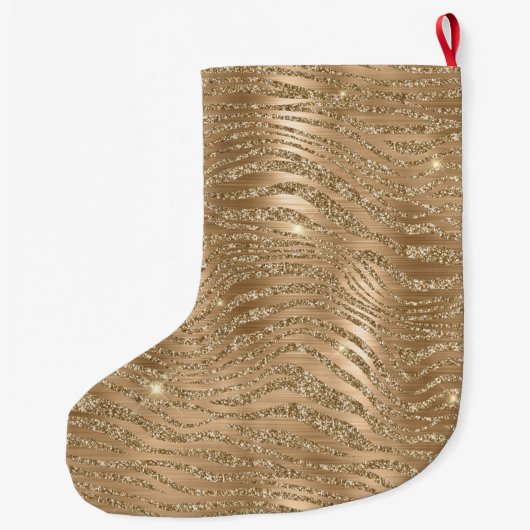 Gold Glitzy Glitzer Sparkle Zebra Print Großer Weihnachtsstrumpf (Rückseite)