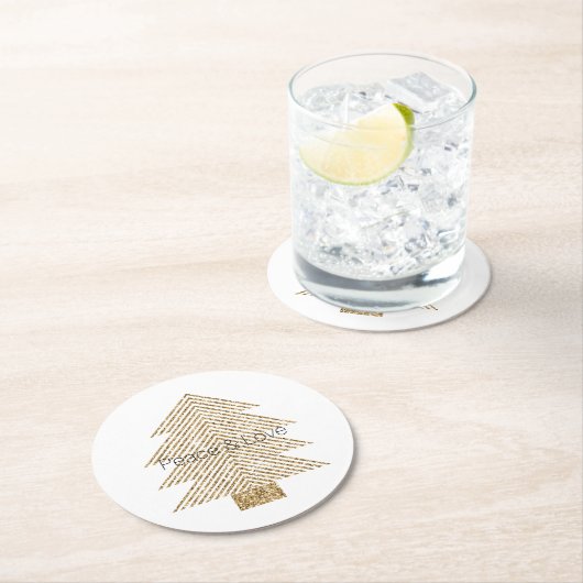 Gold Glitzy Glitzer Weihnachtsbaum Runder Pappuntersetzer (Vor Ort)