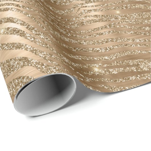 Gold Glitzy Glitzer Zebra Print Geschenkpapier (Rolleneckpunkt)