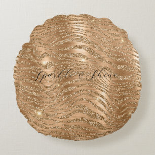 Gold Glitzy Glitzer Zebra Print Rundes Kissen