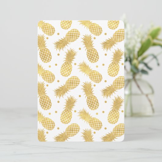 Gold Glitzy Pineapples Baby Dusche Einladung (Stehend Vorderseite)