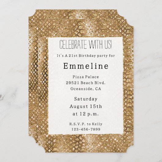 Gold Glitzy Snake Skin Animal Glam Einladung (Vorne/Hinten)
