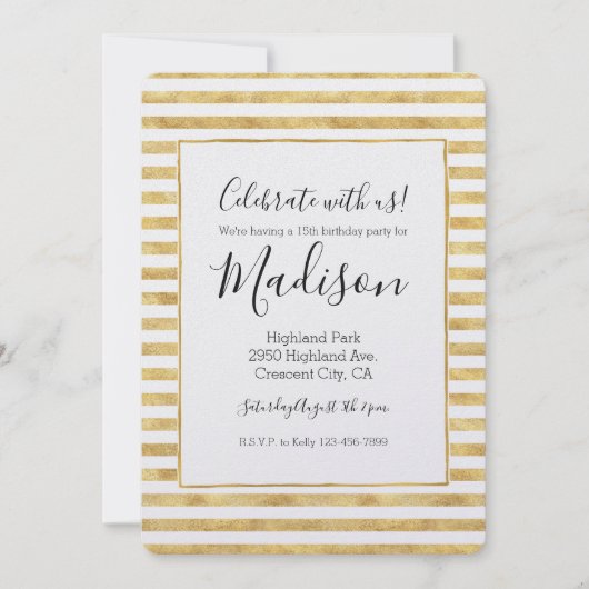 Gold Glitzy Stripes Einladung (Vorderseite)