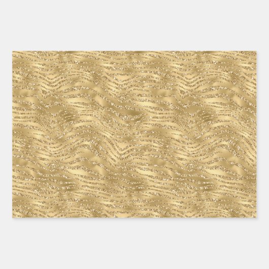 Gold Glitzy Zebra Print Glitzer Geschenkpapier Set (Vorderseite)