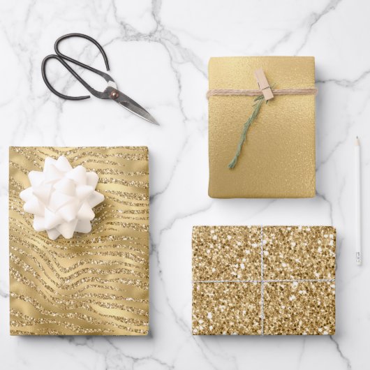 Gold Glitzy Zebra Print Glitzer Geschenkpapier Set (Vorderseite)