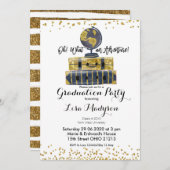 Gold Globe Adventure Graduation Party Einladung Ka (Vorne/Hinten)
