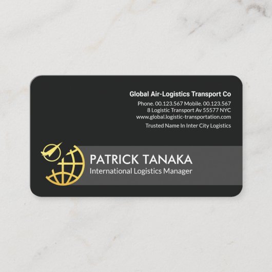 Gold Globe Airplane Orbit Logistics Visitenkarte (Vorderseite)