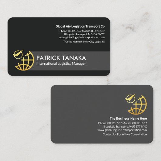 Gold Globe Airplane Orbit Logistics Visitenkarte (Vorne/Hinten)