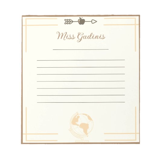 Gold Globe Lehrer Notizblock (Vorderseite)