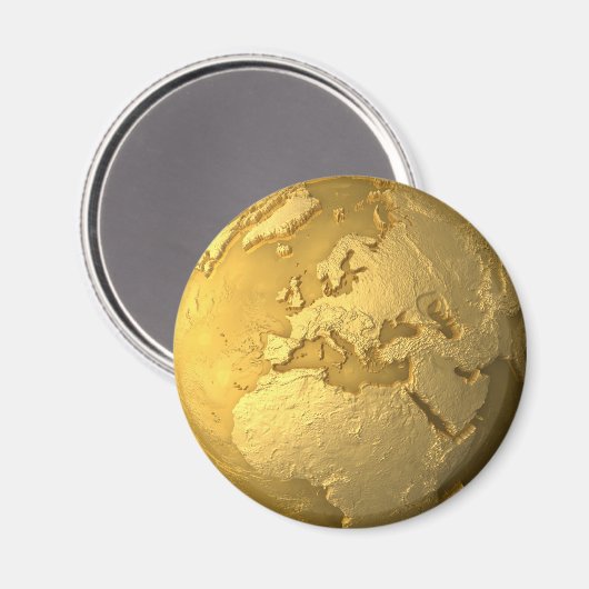 Gold Globe - Metall Erde. Europa, 3d Render Magnet (Vorderseite/Rückseite)