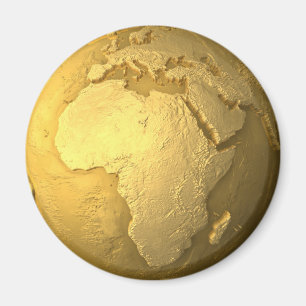 Gold Globe - Metalle Earth, Afrika, 3D Render Magnet