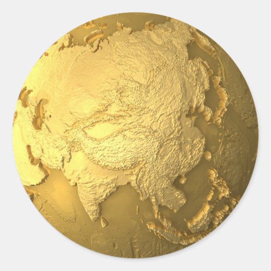 Gold Globe - Metalle Earth, Asien, 3D Render Runder Aufkleber (Vorderseite)