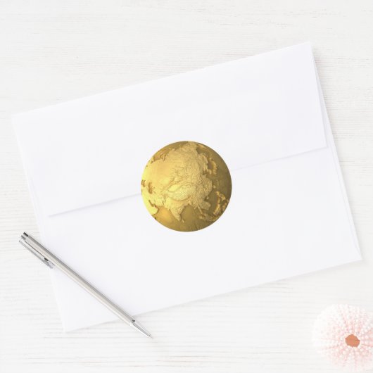 Gold Globe - Metalle Earth, Asien, 3D Render Runder Aufkleber (Umschlag)