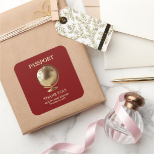 Gold Globe Passport Reise-Baby-Party Quadratischer Aufkleber