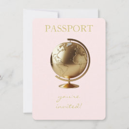 Gold Globe Passport Travel Baby Shower Dankeskarte