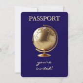 Gold Globe Passport Travel Baby Shower Einladung (Vorderseite)