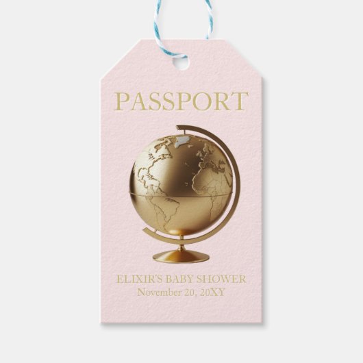 Gold Globe Passport Travel Baby Shower Geschenkanhänger (Vorderseite)