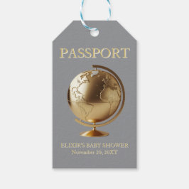 Gold Globe Passport Travel Baby Shower Geschenkanhänger
