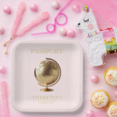 Gold Globe Passport Travel Baby Shower Pappteller (Party)