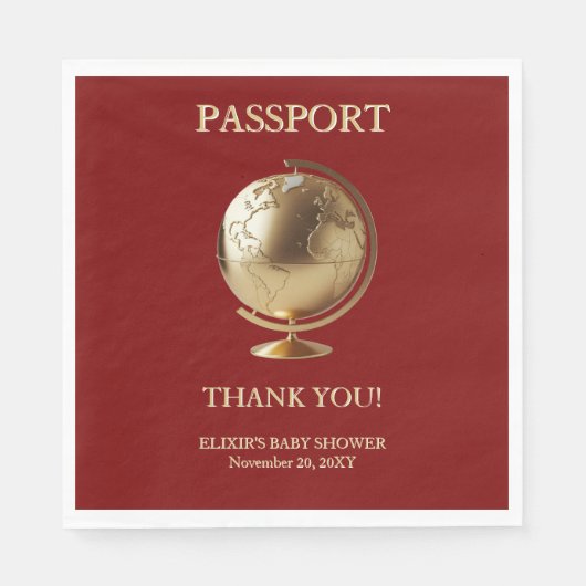 Gold Globe Passport Travel Baby Shower Serviette (Vorderseite)