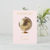 Gold Globe Passport Travel Display Shower Begleitkarte (Stehend Vorderseite)