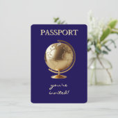 Gold Globe Passport Travel Display Shower Begleitkarte (Stehend Vorderseite)