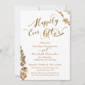 Gold glücklich immer nach mit Botanicals auf Weiß Einladung (Vorderseite)