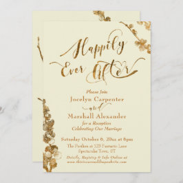 Gold glücklich immer Nach mit Botanicals, Elfenbei Einladung
