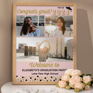 Gold Glückwunsch Grad 3 Foto Collage Willkommensze Poster
