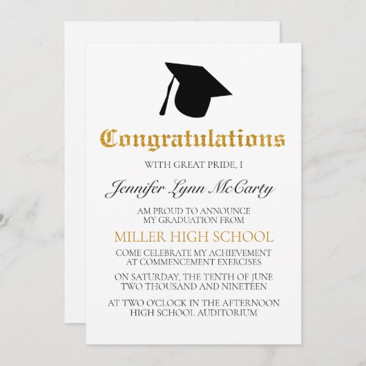 Gold Glückwunschs Abschluss Einladung (Vorne/Hinten)