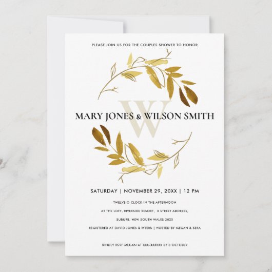 GOLD GOLD FOLIAGE WREATH COUPLES SHOWCARD DANKESKARTE (Vorderseite)