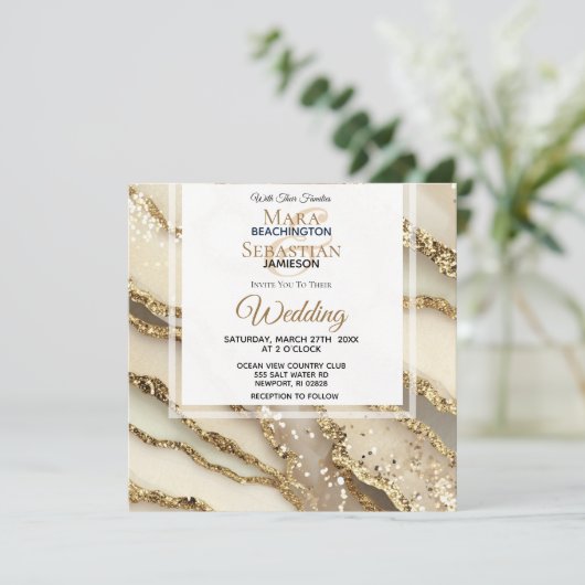*~*GOLD GOLD GOLD Marmor UAWG AR66 QR Hochzeit Einladung (Stehend Vorderseite)