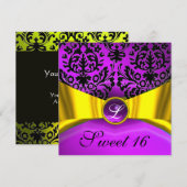 GOLD GOLD RIBBON LILA SCHWARZ-DAMASK-MONOGRAMM EINLADUNG (Vorne/Hinten)