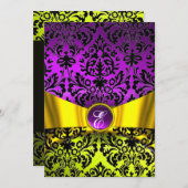 GOLD GOLD RIBBON LILA SCHWARZ-DAMASK-MONOGRAMM EINLADUNG (Vorne/Hinten)