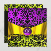 GOLD GOLD RIBBON LILA SCHWARZ-DAMASK-MONOGRAMM EINLADUNG (Vorne/Hinten)