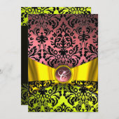 GOLD GOLD RIBBON PINK BLACK DAMASK MONOGRAMM EINLADUNG (Vorne/Hinten)