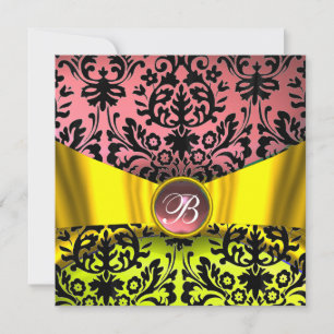 GOLD GOLD RIBBON PINK BLACK DAMASK MONOGRAMM EINLADUNG