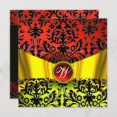 GOLD GOLD RIBBON RED BLACK DAMASK MONOGRAMM EINLADUNG (Vorne/Hinten)